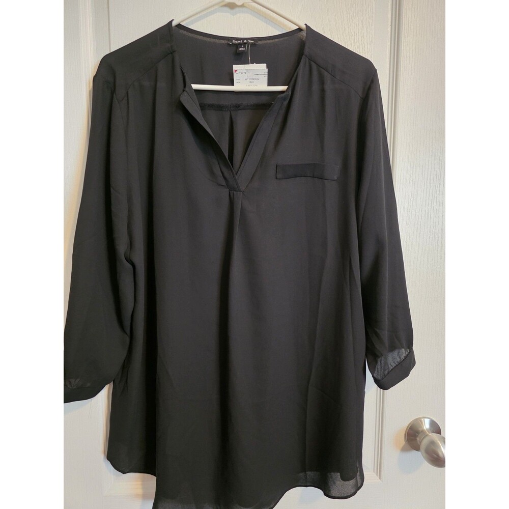 Sami & Jo Black Blouse 3/4 sleeve Sz L NWT  (246)